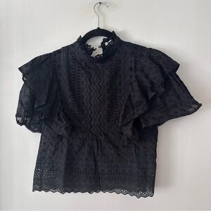 Isabel Marant Étoile blouse, delicate lace detail ruffled sleeves. Black size 38